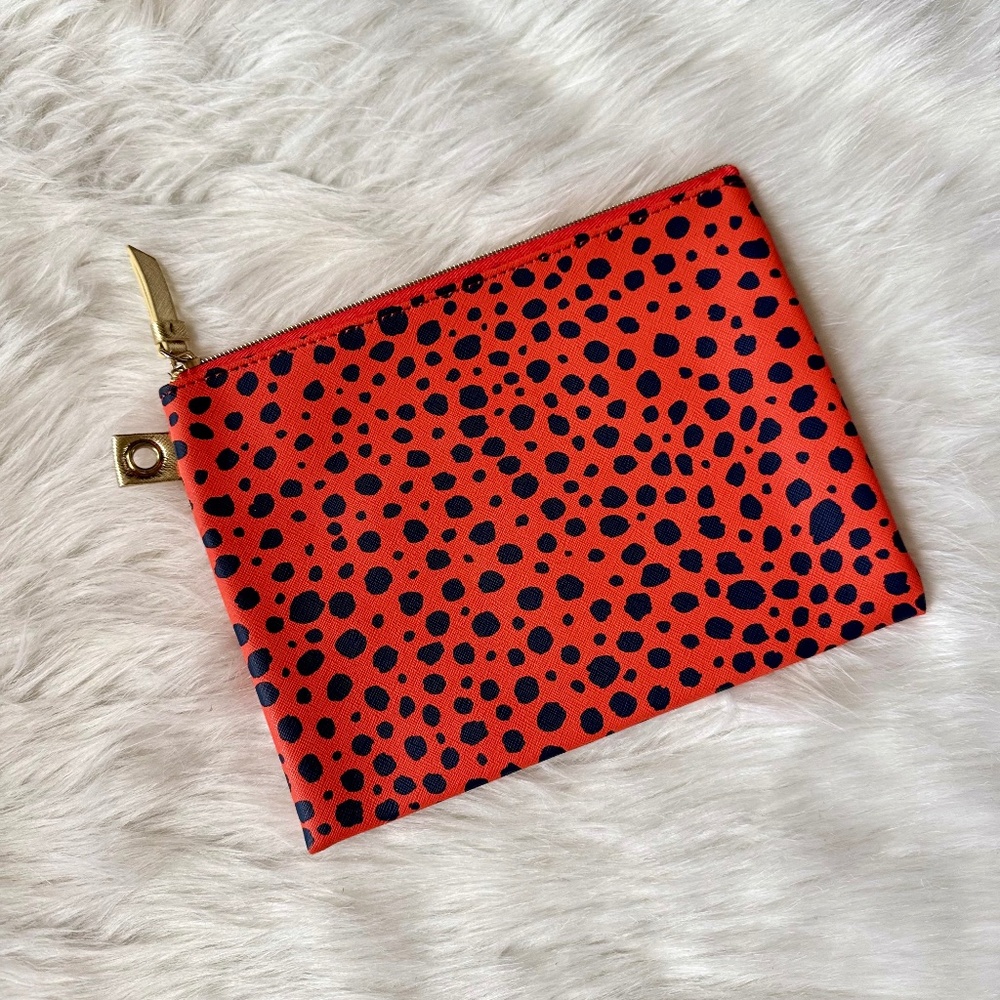Dabney Lee Orange and‎ Navy Blue Zippered Pouch Animal Print